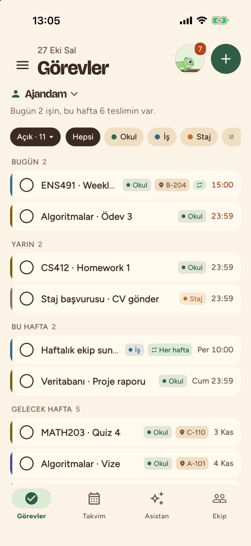 Termin görevler ekranı